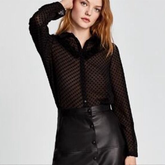 Zara Black Semi Sheer Swiss Dot Long Sleeve
Blouse Top Sz-Small - Picture 1 of 10
